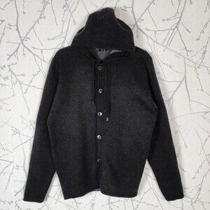 Massimo Dutti Charcoal Wool Silk Knit Button Front Hooded Cardigan